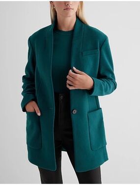 Womens Teal Shawl Collar One-Button Wool-Blend Button Coat